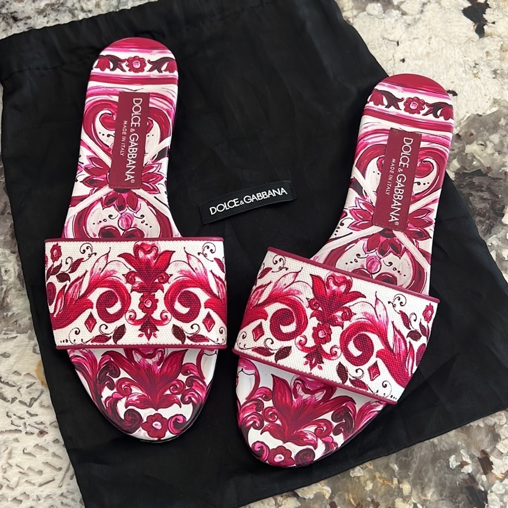 DOLCE & GABBANA PRINTED CANCAS SLIDES SIZE 38.5